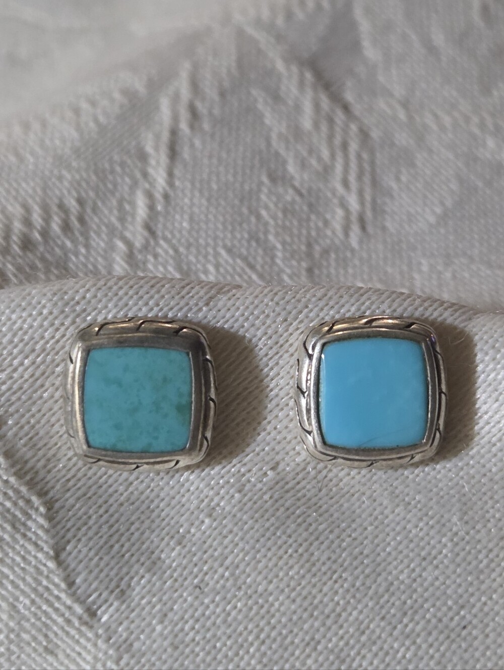 John Hardy Classic Chain Earrings With Turquoise, SS